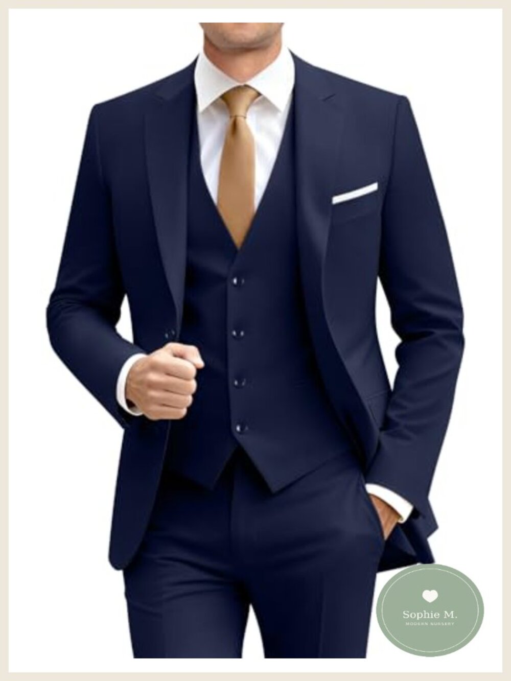 Men's 3 Piece Solid Suit Set Blazer Vest Pants Formal Wedding